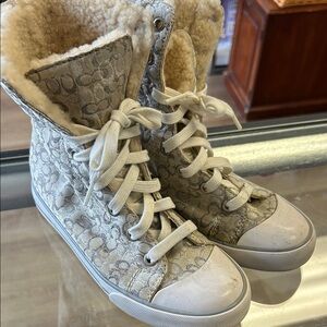 Coach Beige Patterned High-Top Sneakers